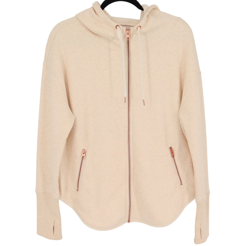 Athleta Double Cozy Karma Jacket Sweater Size S Cream Rose Gold Zip Up Hoodie